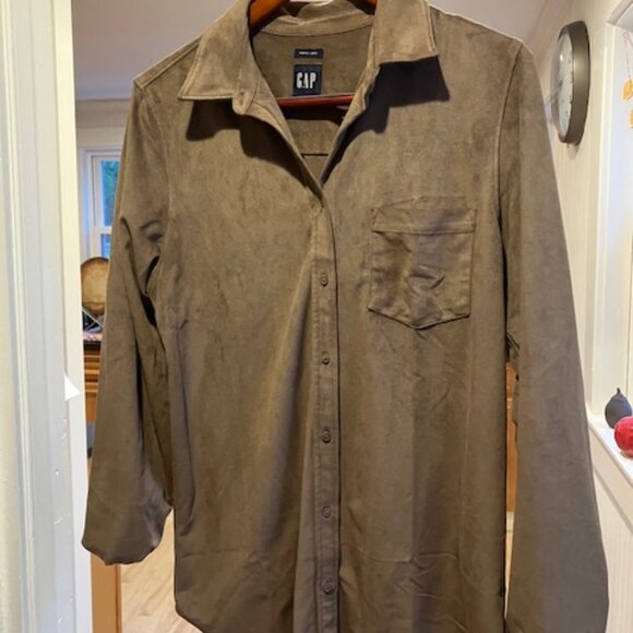 GAP Vegan Suede Perfect Shirt, Tall Large - Picture 1 of 4